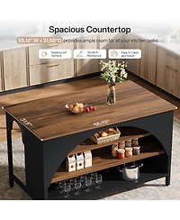 Tribesigns Kitchen Island with 3 Storage Shelves Kitchen Shelf With Large Countertop And Seating Area Modern Wooden Coffee Bar Table