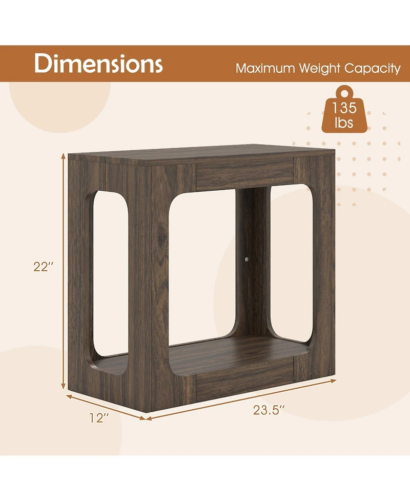 Costway 2-Tier End Table with Storage Shelf Hollow-out Design for Living Room