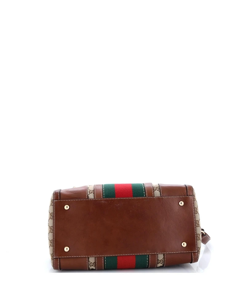 Pre-Owned Gucci Medium Vintage Bee Web Boston Bag Gg Canvas