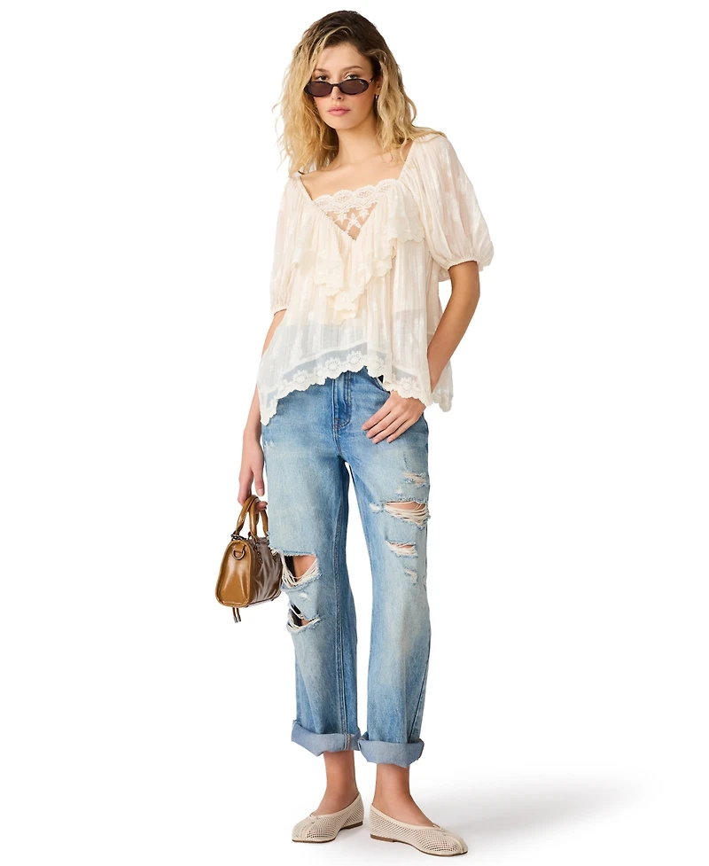 Steve Madden Women's Vickie V-Neck Half-Sleeve Top