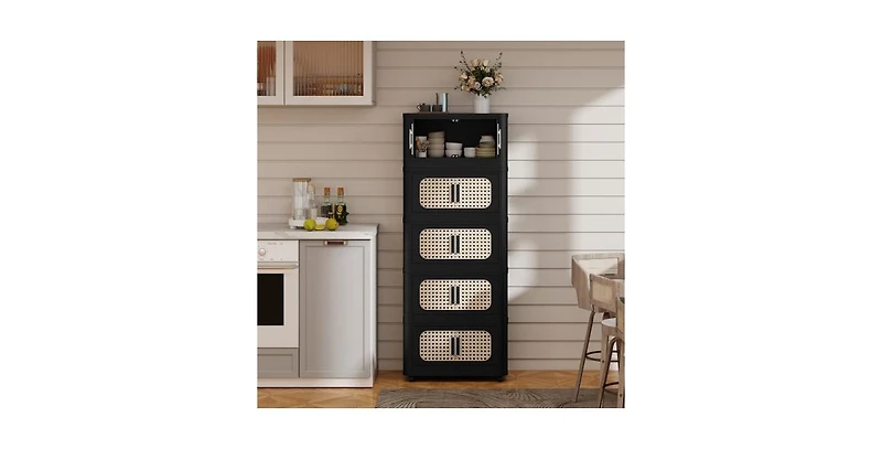 Flynama 4 Tier Folding Storage Cabinet with Wheels Collapsible Magnetic Door