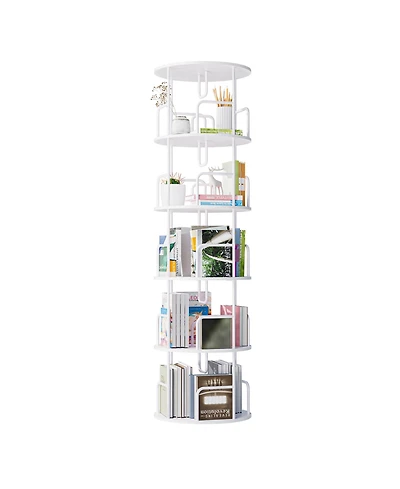 Flynama 5-Tier 360 Degree Rotating Book Tower Vertical Spinning Design Space-Saving Home Living Room Storage Organizer
