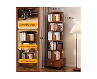 flynama 360 Degree Rotating 6-Tier Corner Bookshelf with Wheels