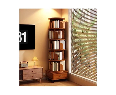 flynama 360 Degree Rotating 6-Tier Corner Bookshelf with Wheels