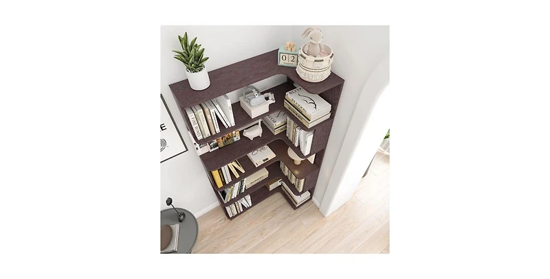 Flynama Freestanding Corner Bookshelf with Anti-Tip Design