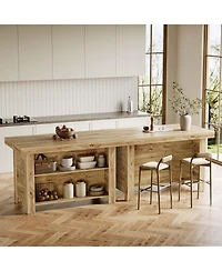 Tribesigns 3-Tier Kitchen Island with Storage, 55'' Farmhouse Wooden Stationary Table Large Worktop and Leg Room