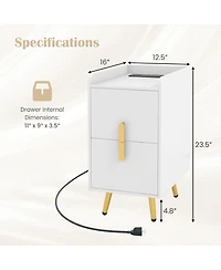 Costway Nightstand with Charging Station Home Bedside Sofa Side Tables