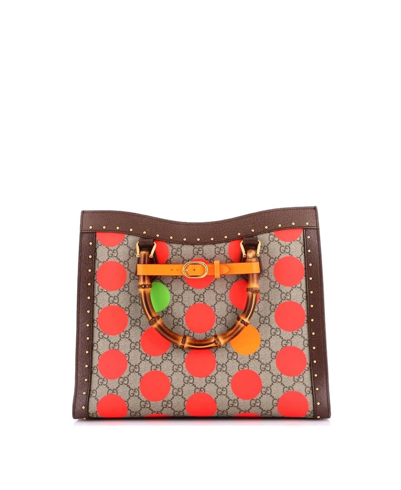 Pre-Owned Gucci Medium Diana Nm Bamboo Handle Tote Printed Gg Coated Canvas and Studded Leather