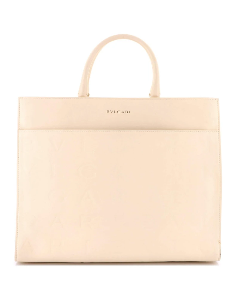 Pre-Owned Bvlgari Medium Logo Convertible Tote Embroidered Leather