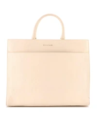 Pre-Owned Bvlgari Medium Logo Convertible Tote Embroidered Leather
