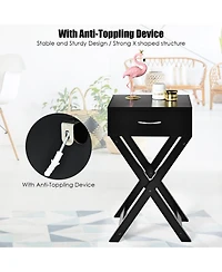 Costway Nightstand x-Shape Drawer Accent Side End Table Modern Home Furniture