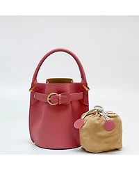 Susu Blair Leather Small Bucket Bag Women's Crossbody Purse with Belt Drawstring