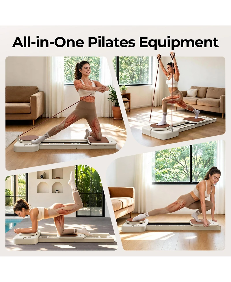 Fed Fitness Pilates Reformer Machine with Springs, Sitting Box and Jump Board, Heavy Steel Frame Fitness Equipment for Home and Studio