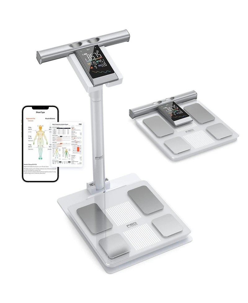 Fed Fitness 8-Electrode Smart Body Fat Scale with Handheld Handle, Dual-Frequency Bia, 50+ Body Metrics, Bluetooth App