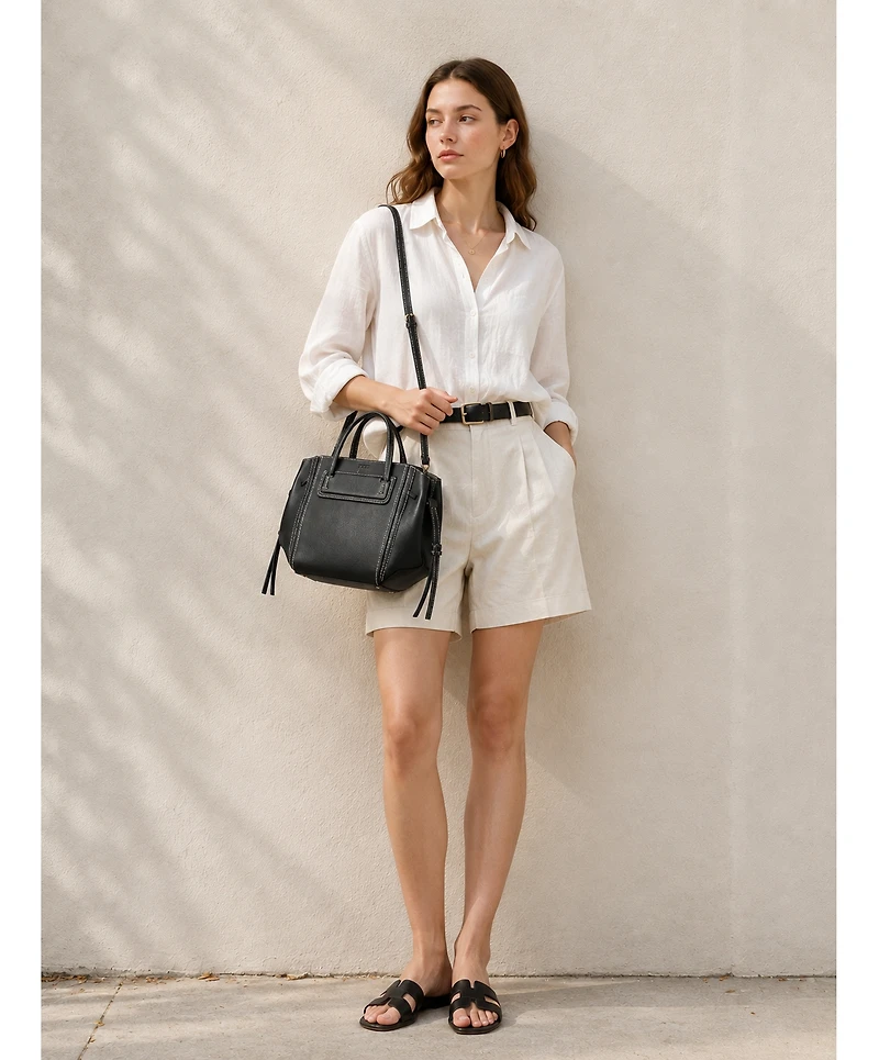 Susu Hadley Leather Tote Bag Structured Shoulder Purse Minimalist Convertible Crossbody with Top Handles