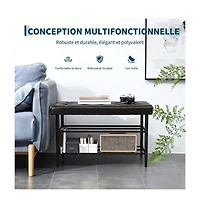 homfan Oil-Wax Leather Shoe Storage Bench, 3-Tier Shelf Sturdy Steel Frame Comfort Accent Bench for Entryway Bedroom