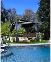 homfan Hardtop Gazebo for Backyard Patio with Mosquito Netting, Privacy Curtains, Heavy-Duty Aluminum Pavilion
