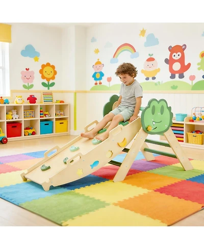 homfan 72.8 x 20.5 22.8 Inch Kids Climbing Frame Engineered Wood Toddler Indoor Play Gym Arch for Physical Fun, Wooden
