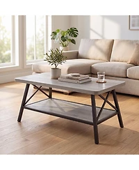 gaomon Rectangle Coffee Table for Living Room with Round Corners, Industrial Rectangle Small Coffee Table with 2-Tier Storage Shelf, Easy Assembly