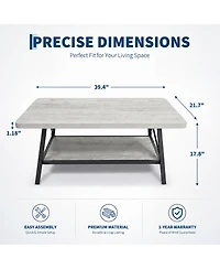 gaomon Rectangle Coffee Table for Living Room with Round Corners, Industrial Rectangle Small Coffee Table with 2-Tier Storage Shelf, Easy Assembly