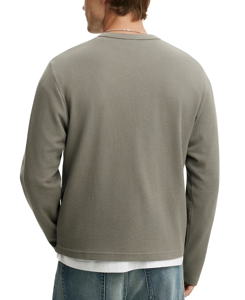 Cotton On Men's Cropped-Fit Waffle Textured Long-Sleeve T-Shirt