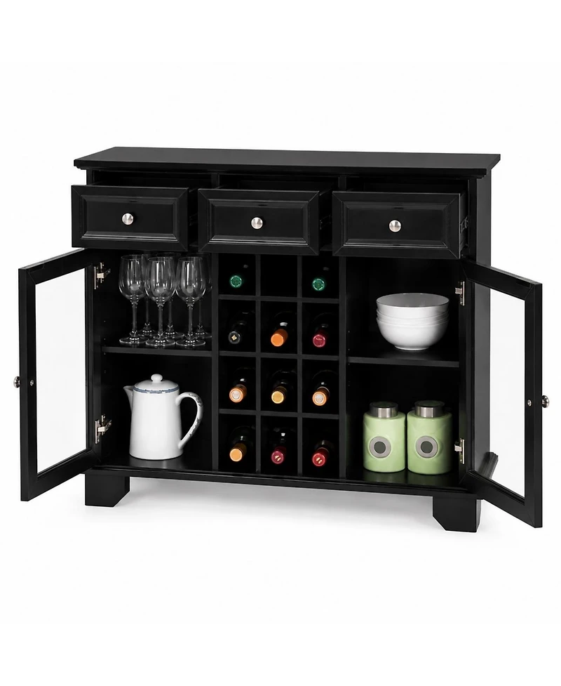 Kings Brand Furniture Buffet Server Sideboard Cabinet with Wine Storage, Black