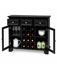 Kings Brand Furniture Buffet Server Sideboard Cabinet with Wine Storage, Black