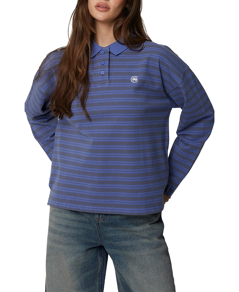 Good For Nothing Women's Long Sleeve Striped Polo