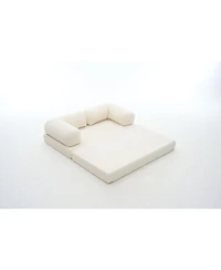 4-in-1 Convertible Folding Sofa Bed, Corduroy Floor Frame-Free Lounger with Foam Backrest-Perfect for the Living Room and Bedroom