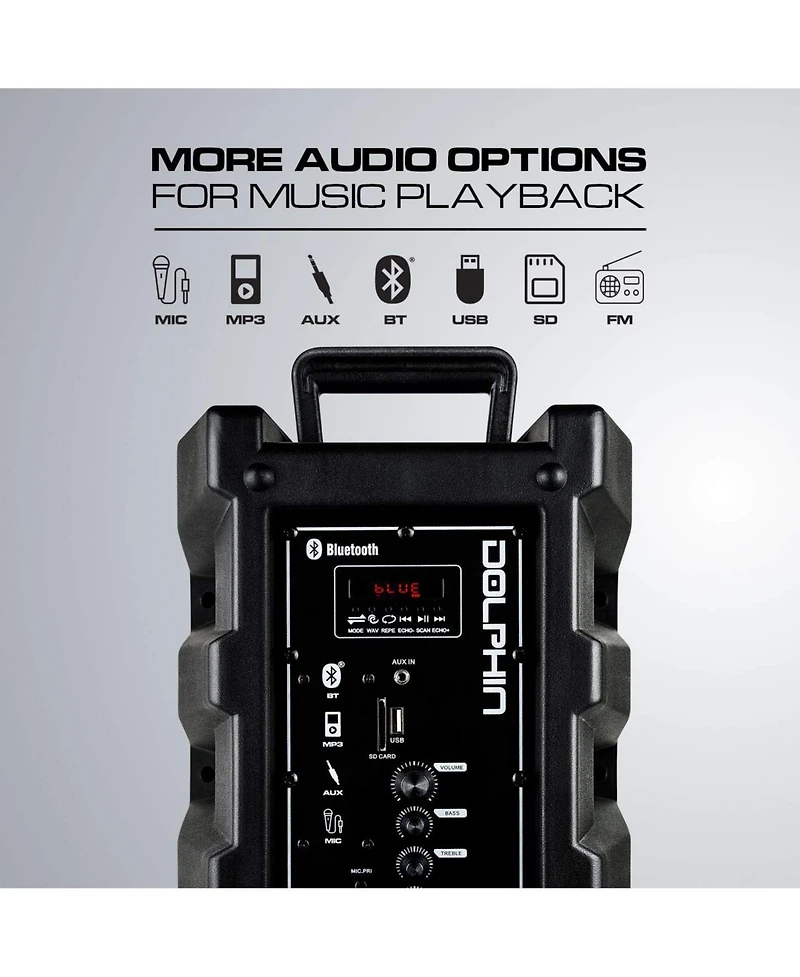 Dolphin Audio Bluetooth Karaoke Loudspeaker System with Dynamic Spin Led Lights and Microphone Dj Party Speaker