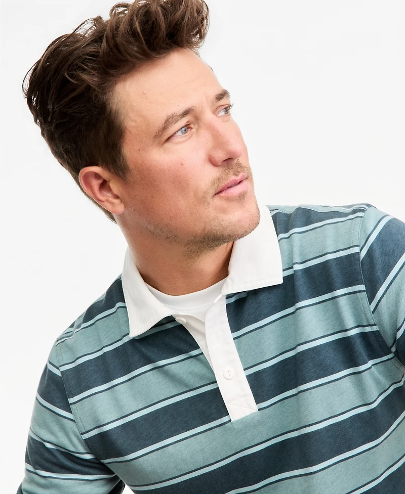 Sun + Stone Men's Long-Sleeve Striped Rugby Shirt, Macy's Exclusive
