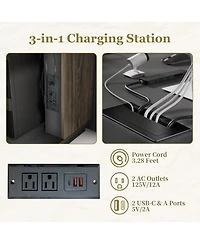 Logicfox Executive Office Desk with Cable Management Storage Cabinet Outlet Led