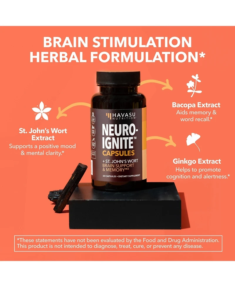 NeuroIgnite Capsules + St. John's Wort, Brain Support & Memory Supplement, Havasu Nutrition, 60ct