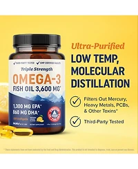 Mav Nutrition Fish Oil Softgels, 3600 mg Epa & Dha, Best Essential Fatty Acids, Premium Burpless Softgel Supplements, Mav Nutrition, 120ct