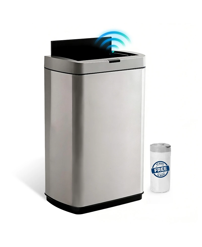 Mega Casa 13 Gallon Butterfly Lid Stainless Steel Touchless Sensor Trash Can Includes 26 Bags with Silent Close for Kitchen