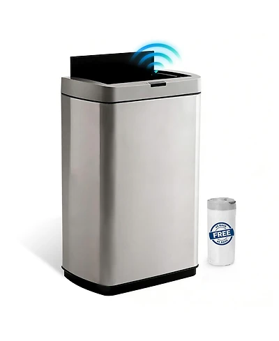 Mega Casa 13 Gallon Butterfly Lid Stainless Steel Touchless Sensor Trash Can Includes 26 Bags with Silent Close for Kitchen