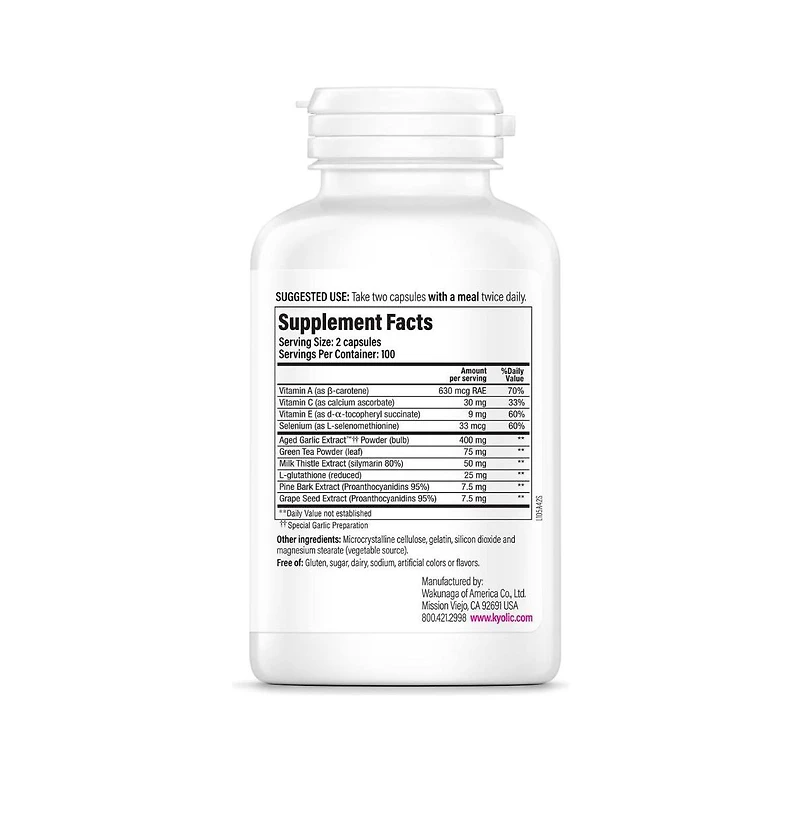 Kyolic Aged Garlic Extract Formula 105, Detox and Anti-Aging, 200 Capsules