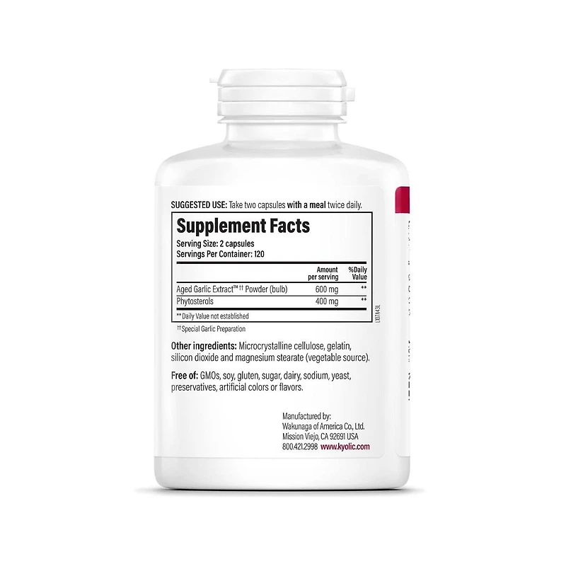 Kyolic Aged Garlic Extract Formula 107, Phytosterols for Cholesterol Support, 240 Capsules
