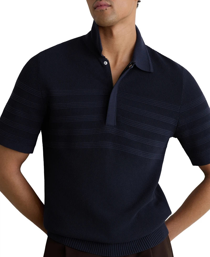 Reiss Men's Falklands Cotton-Blend Textured-Knit Half-Zip Polo Shirt