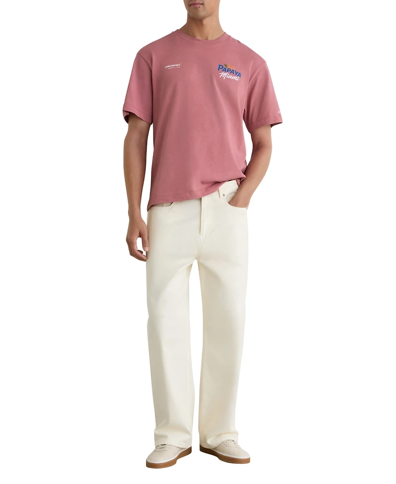 Reiss Men's La Papaya McLaren Racing Miami Papaya-Print Unisex-Fit T-Shir