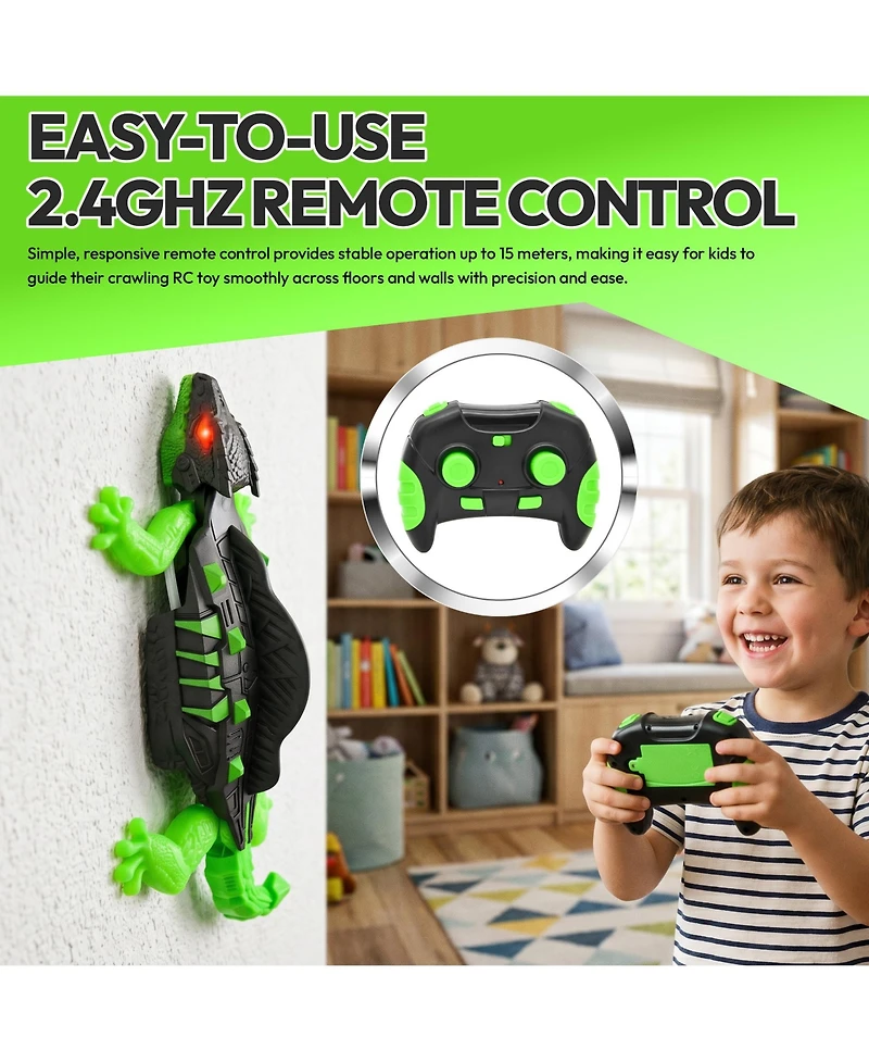 Contixo Wall Climbing Rc Gecko with Glow-in-the-Dark Design, Led Eyes and Remote Control, Crawls on Floors, Walls, Ceilings and Glass, for Ages 3+