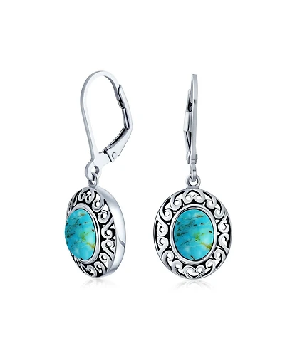 Bling Jewelry 3CTW Natural Stones Oval Bezel Set Lever Back Dangle Earrings Oxidized .925 Sterling Silver