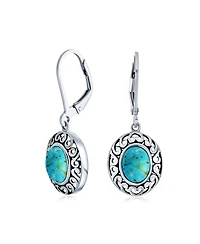 Bling Jewelry 3CTW Natural Stones Oval Bezel Set Lever Back Dangle Earrings Oxidized .925 Sterling Silver