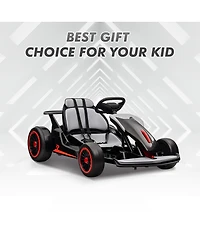 homfan 49.6 x 26.6 11.0 Inch Kids Electric Drift Go Kart, 24V Battery Powered Racing Kart with 10 Mph Speed, 2 Motor for Outdoor Fun