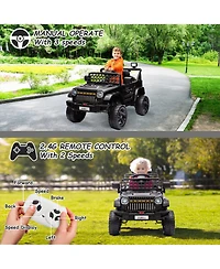 homfan Ride On Truck, Battery Powered Electric Toy for Kids with 2.4G Remote Control, 4-Wheel Spring Suspension, Led Lights, Music