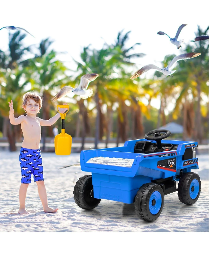 homfan 12V Ride-On Dump Truck, 4-Wheeler Electric Construction Vehicle with Remote Control, Bed, Shovel, Led Lights, Music