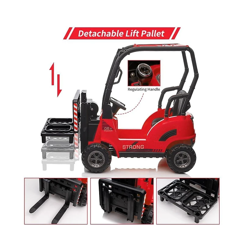 homfan 12V Electric Kids Forklift Ride-On Car with Remote Control, Liftable Fork and Pallet, 2 Speeds, Music, Usb Port, Safety Belt