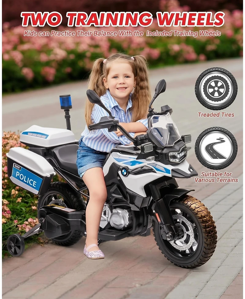 homfan Licensed Kids Ride On Police Motorcycle, 12v Electric Toy with Eva Tires and Warning Lights for Boys and Girls