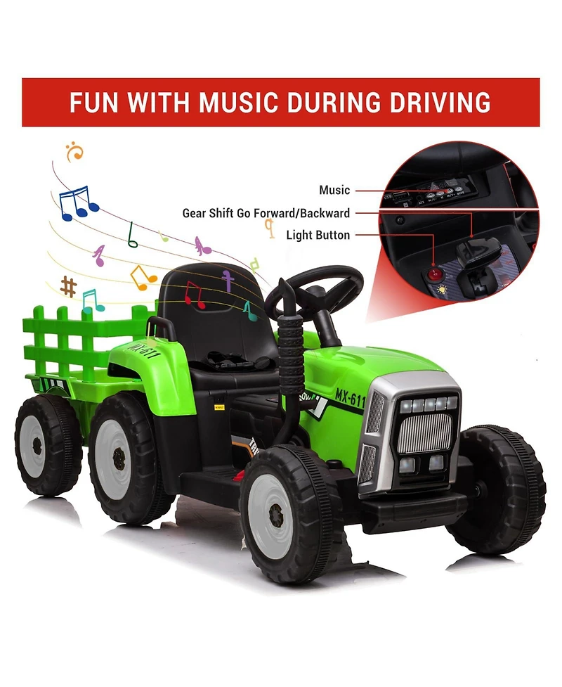 homfan 12V Kids Electric Ride-On Tractor with Trailer