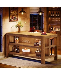 Tribesigns Solid Wood Bar Table, 63-Inch Counter Height Pub Table with Storage Shelves, Rectangular High Home Bar Furniture